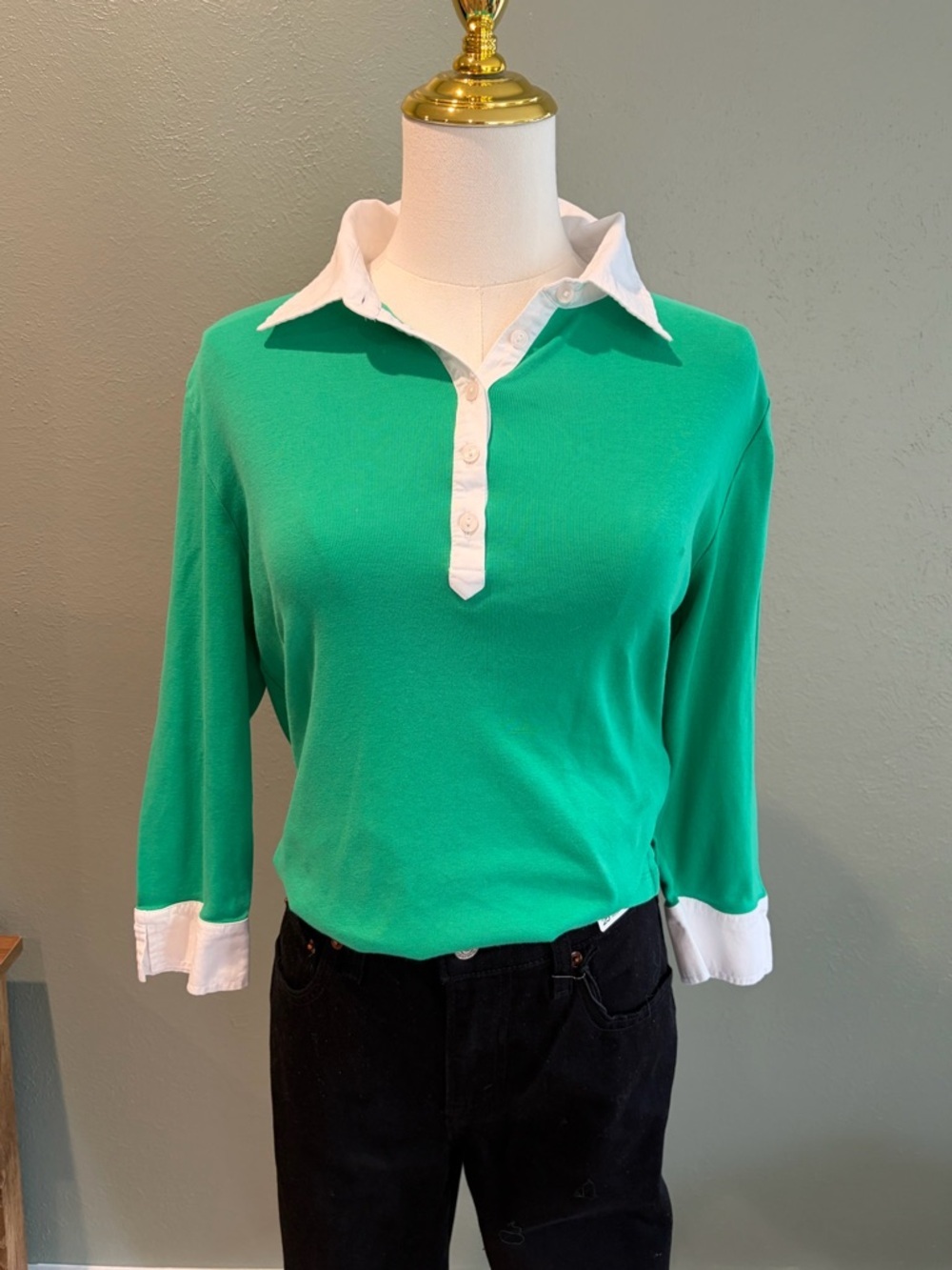 Westbound Green Polo Top with White Collar